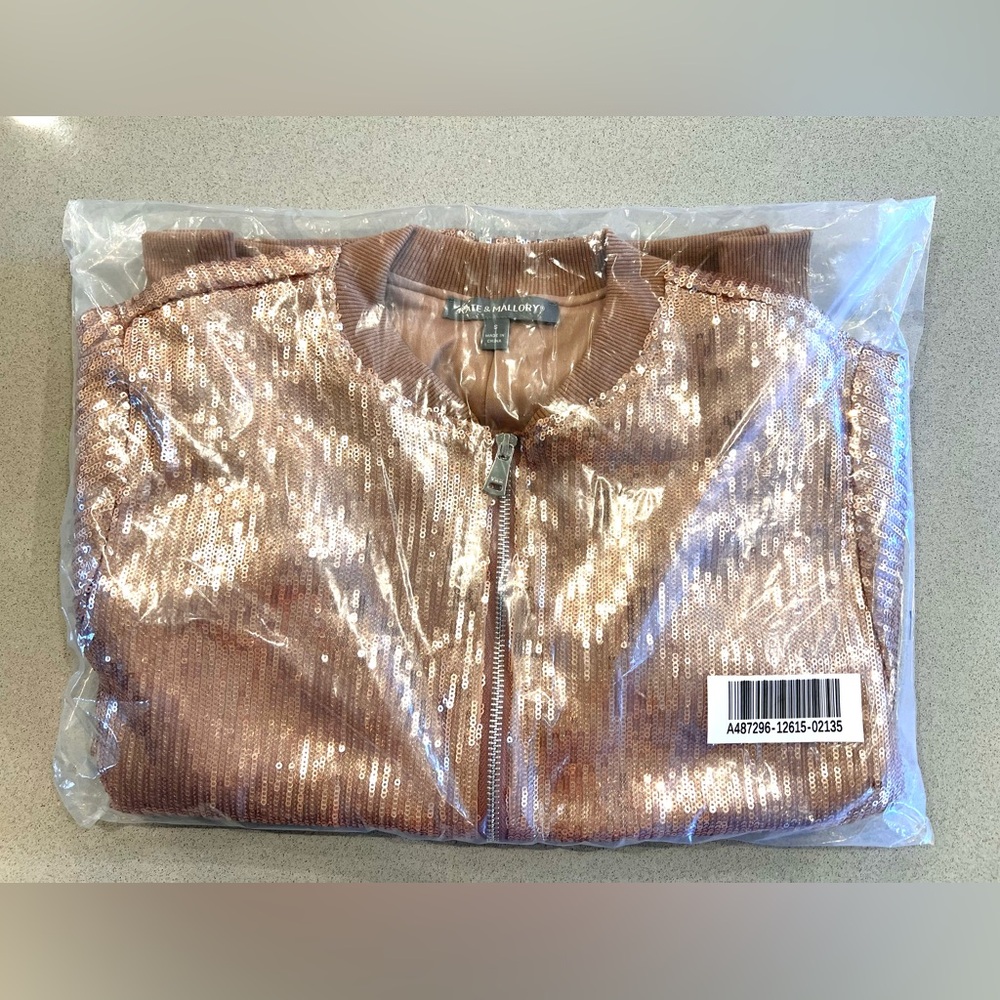 NWOT Sequin Bomber Jacket SZ S Amphora, Gold, Copper, Brown tones Never Worn - Picture 8 of 14